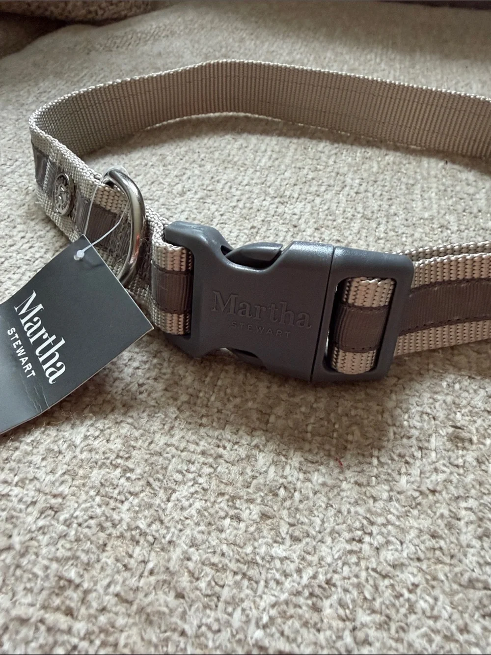 Martha Stewart Tan and Dark Grey Adjustable Nylon Dog Collar